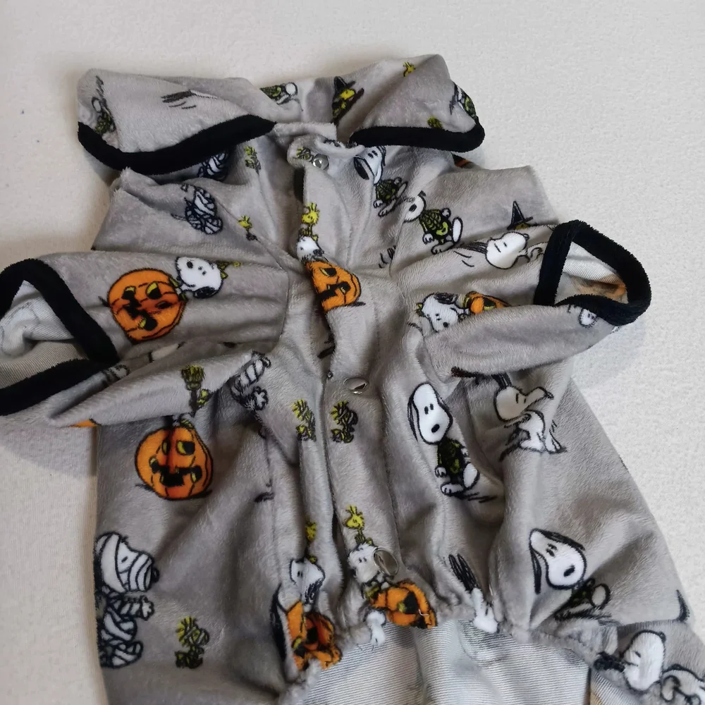 Peanuts Halloween Gray Snoopy Sz S Dog Sweater With Snap Buttons Mummy, Pumpkin